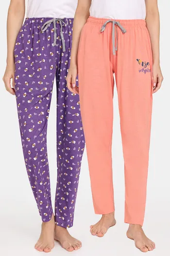 Buy Rosaline Mystic Town Knit Cotton Pyjama (Pack of 2) - Purple Orange